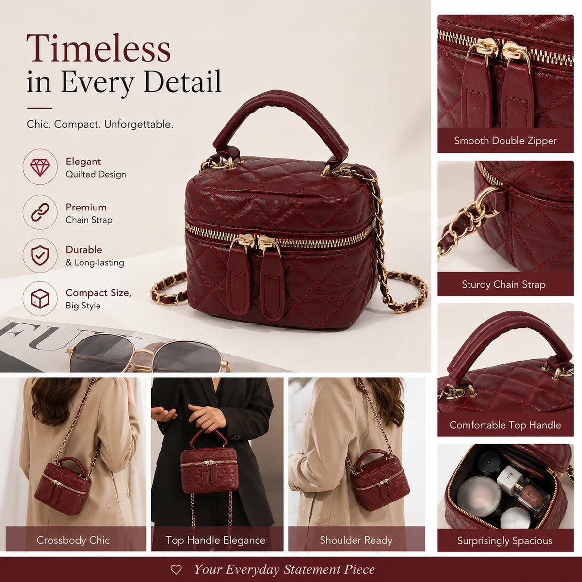 Women Structured Top Handle Handbag With Adjustable Strap