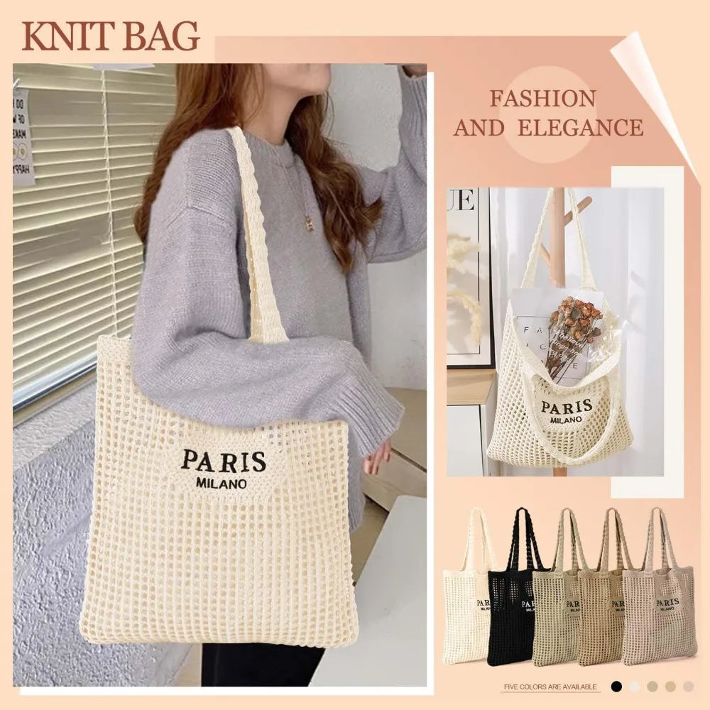 Hatisan Crochet Mesh Bohemian Tote Bag For Women Knit Purse