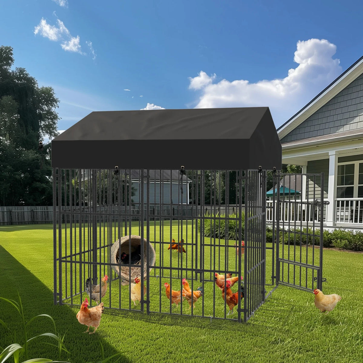 Heavy Duty Metal Dog Kennel With Protective Roof For Pets
