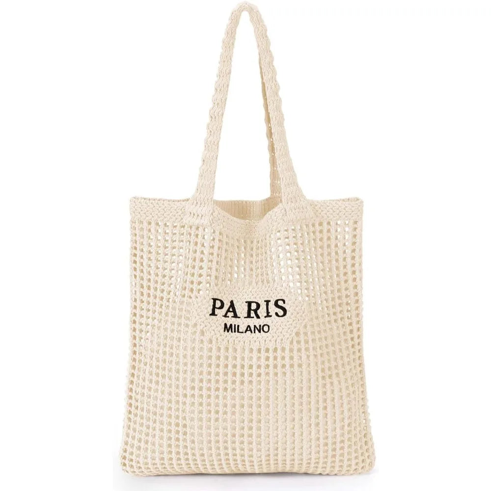 Hatisan Crochet Mesh Bohemian Tote Bag For Women Knit Purse