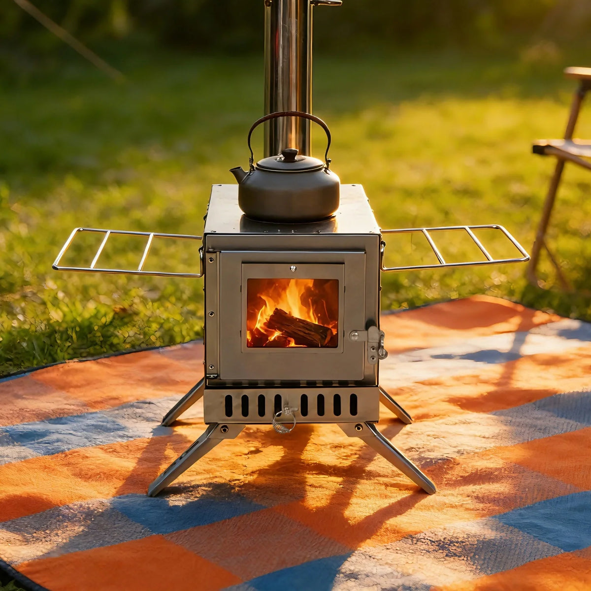 Portable Stainless Steel Wood Heating and Cooking Camp Stove