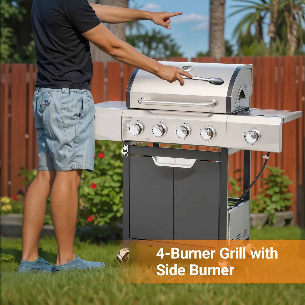 Stainless Steel Gas Grill With Side Burner And Durable Protective Cover