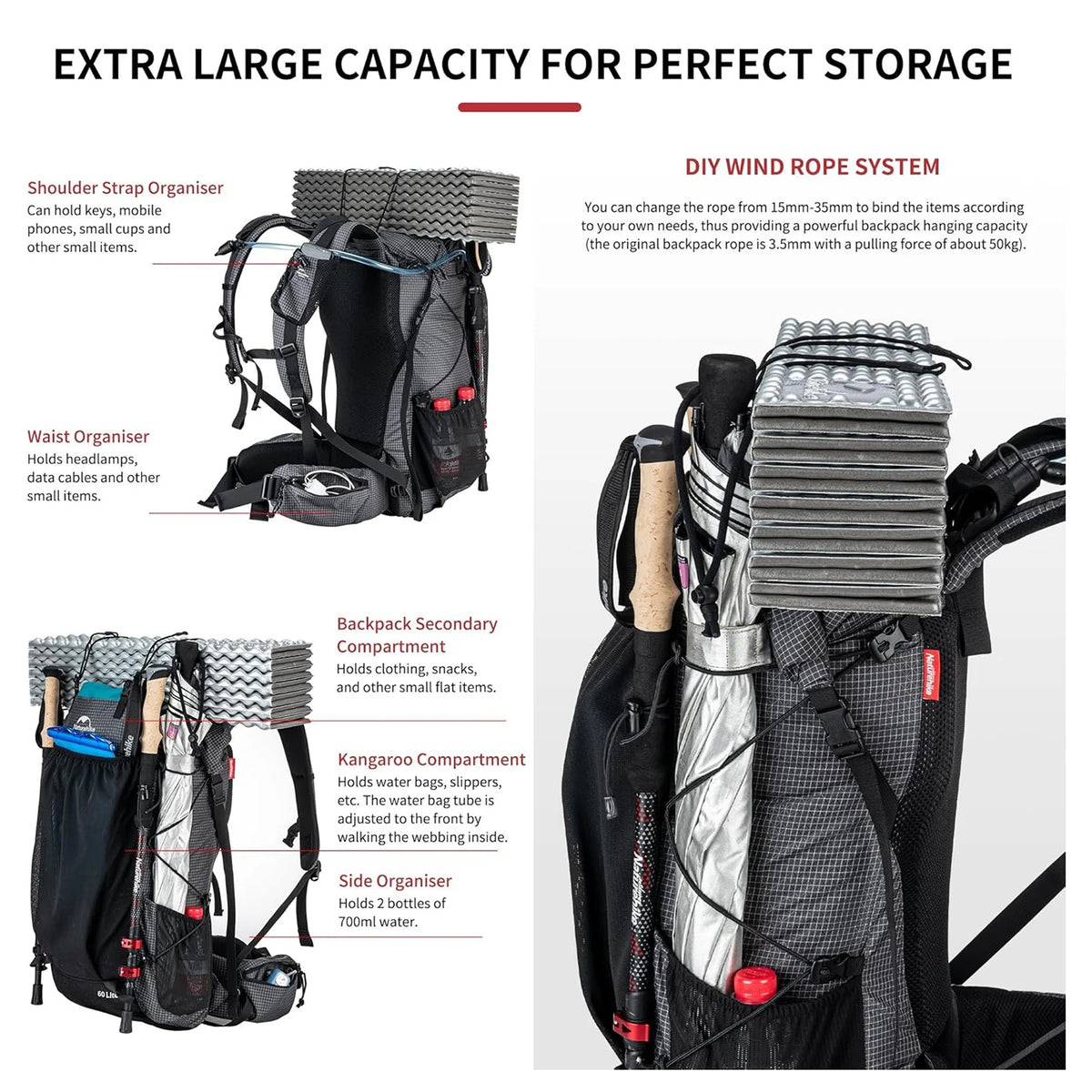 Naturehike Outdoor Hiking Backpack With Rain Cover For Camping
