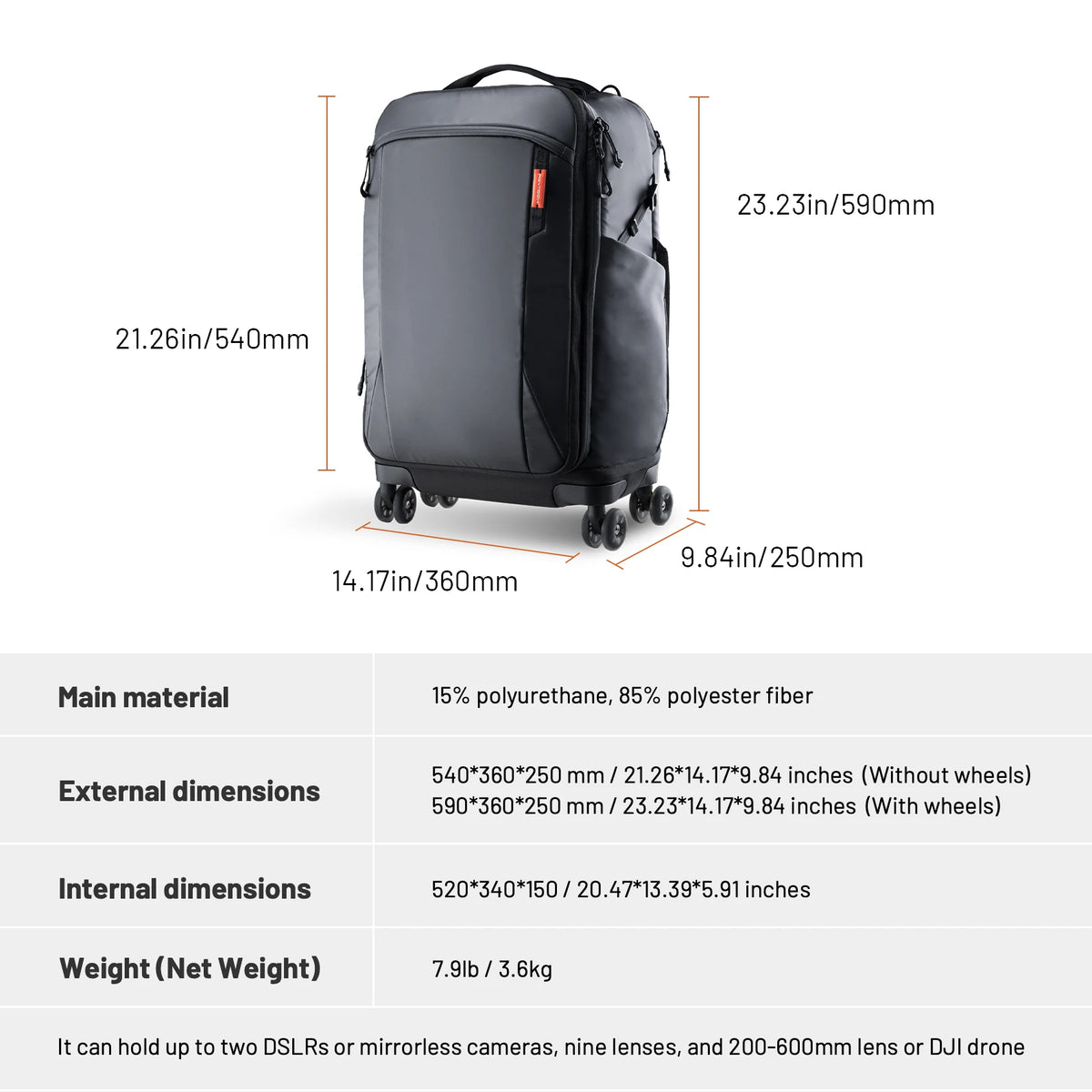 Pgytech Professional Photography Rolling Backpack Case