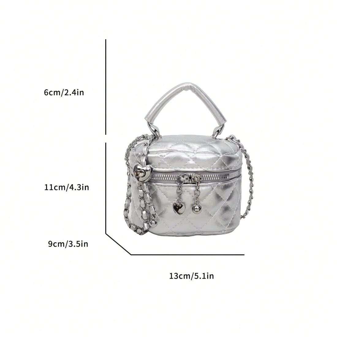 Quilted Metallic Crossbody Bag With Heart Charm Pendant