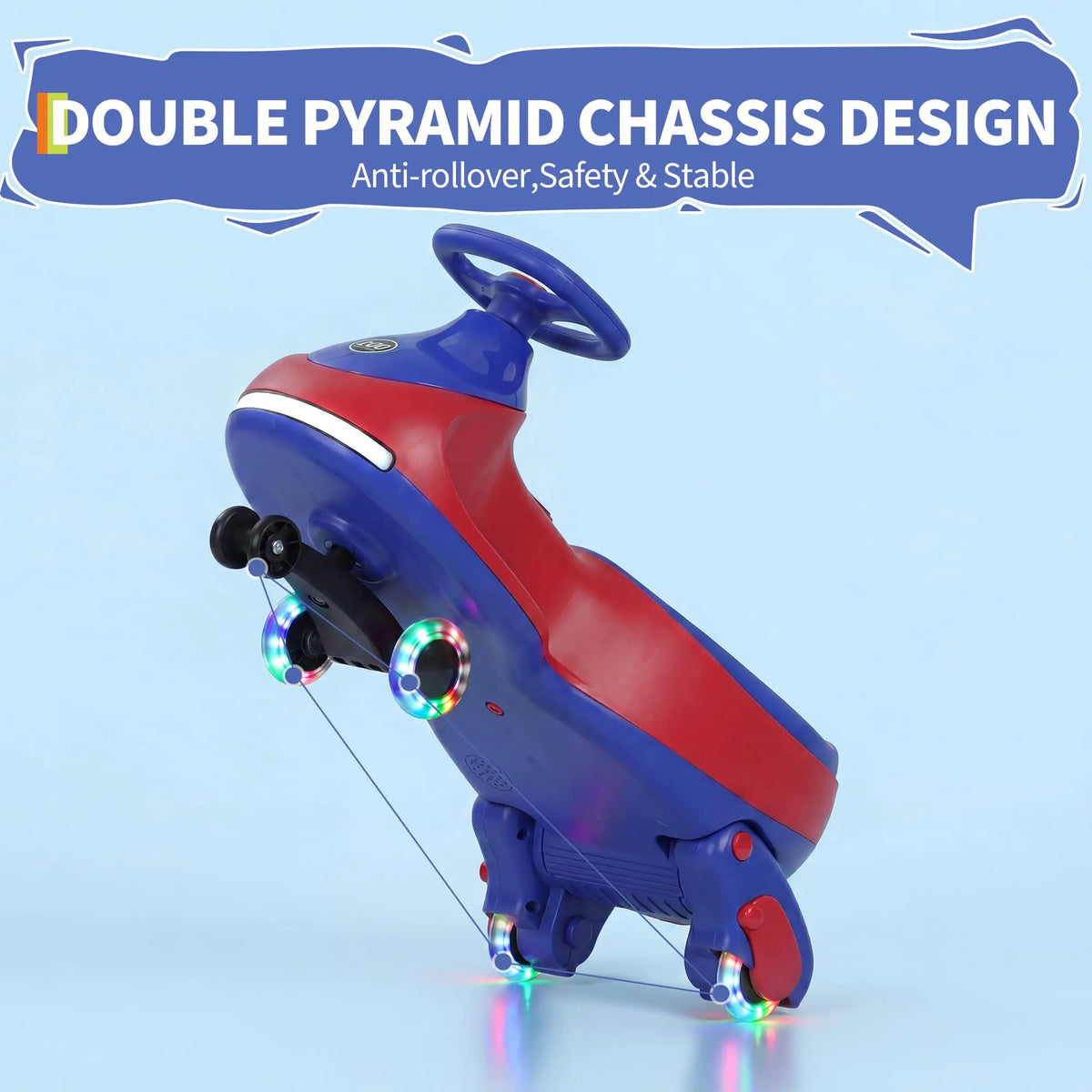 12V Electric Wiggle Car Kids With Pedal, 2 in 1 Rechargeable Ride On Swing Car, LED Wheels, Music, Touchscreen, 2 Speeds