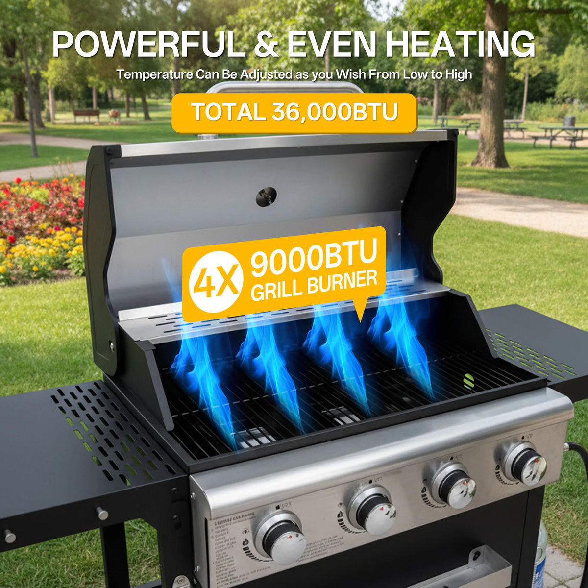Stainless Steel Four Burner Propane Grill For Outdoor Use