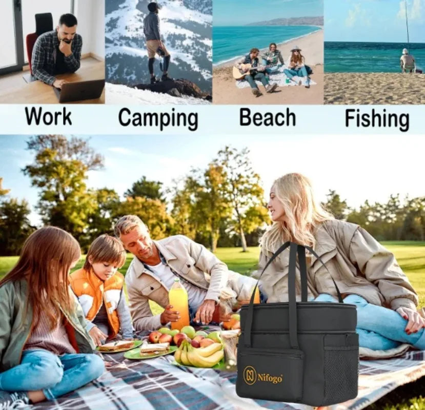Insulated Leakproof Lunch Cooler Tote With Shoulder Strap And Pockets