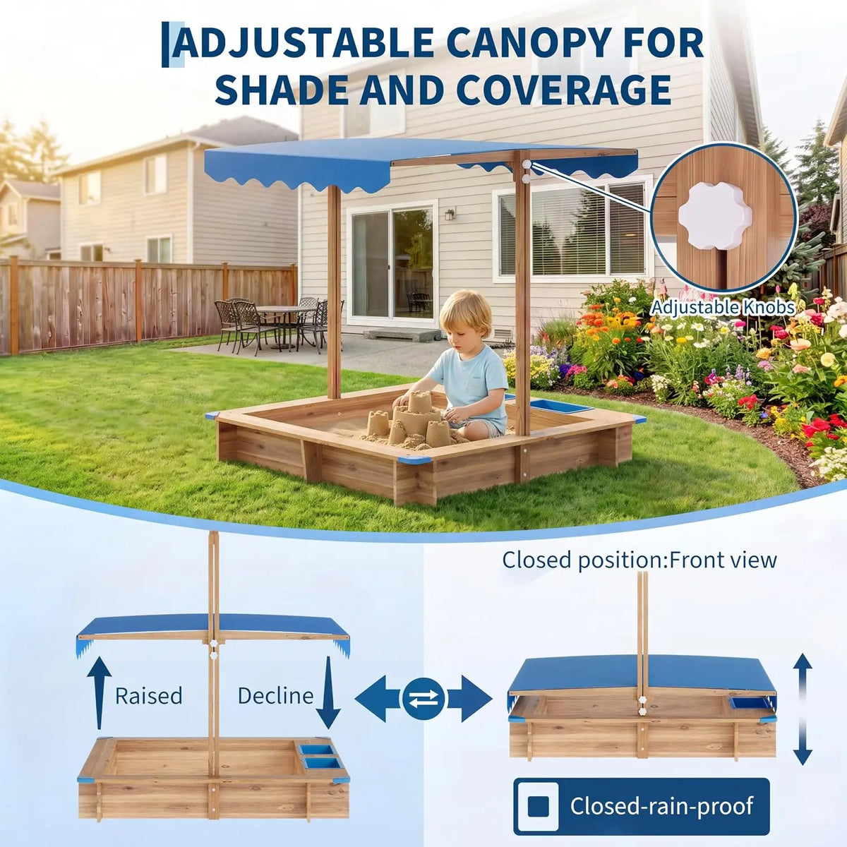 Children Outdoor Sand Pit Kids Playground Wooden Sandbox for Preschool Kindergarten Outdoor Garden Backyard Sand Play Area 2 Storage Bins, Corner Guards, Ages 3–6