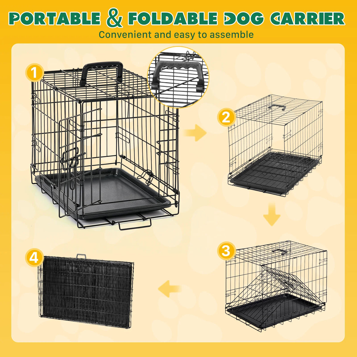JHK Metal Foldable Dog Crate With Secure Lock Design