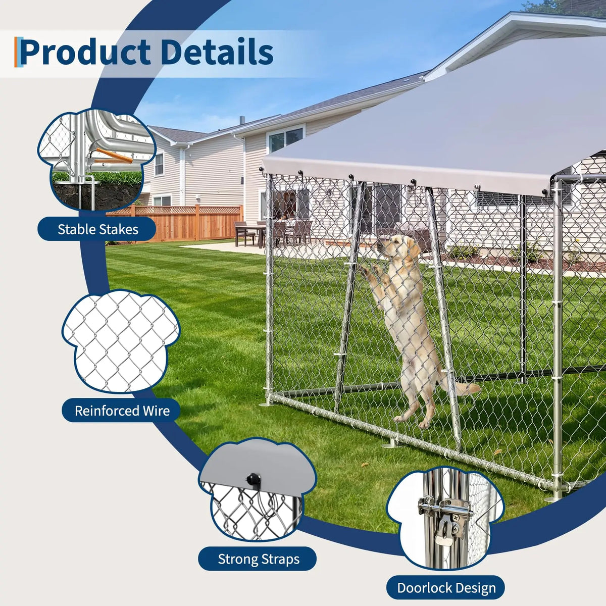 DishyKooker Heavy Duty Lockable Galvanized Outdoor Dog Kennel