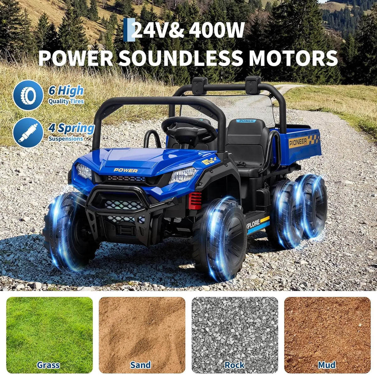 24V 4WD 2 Seater Kids Ride On Dump Truck with Remote Control, 3 Speed Adjustable, Functional Dump Bed & Built-in Music, Electric Ride On Vehicle Toy Gift for Boys Girls