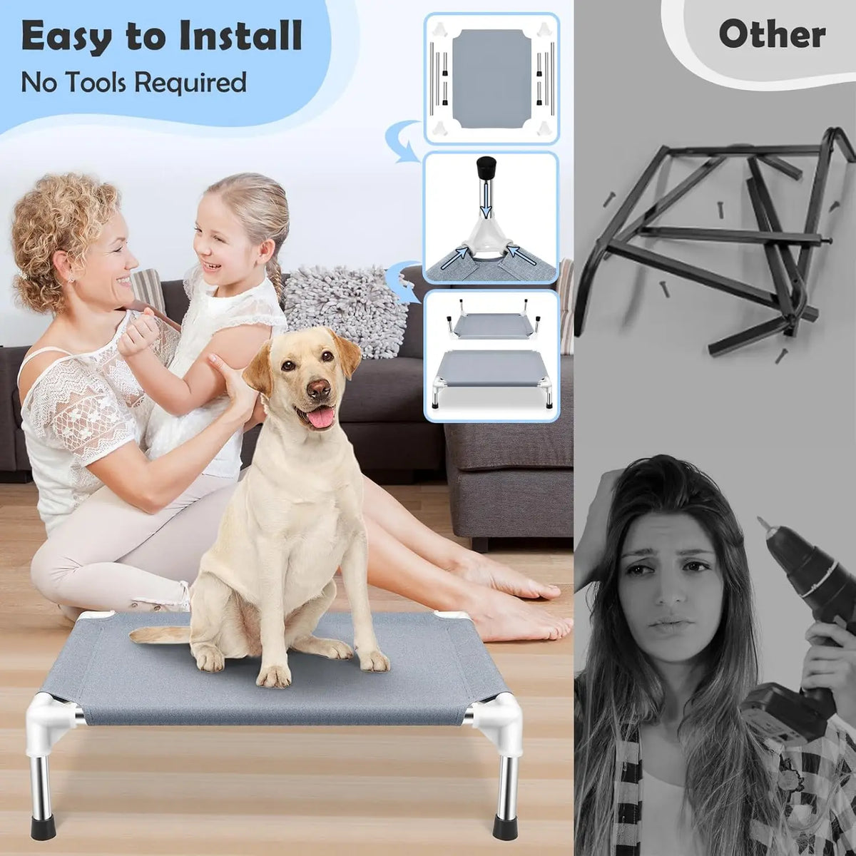 Breathable Elevated Cooling Pet Cot With Anti Slip Frame