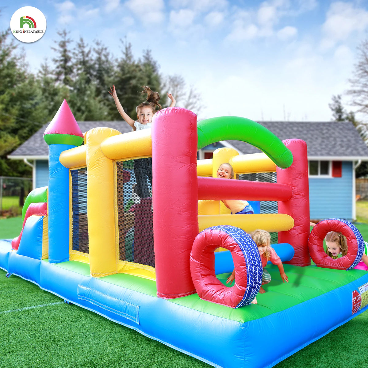 King Inflatable Macaroon Water Slide And Ball Pool Play Center