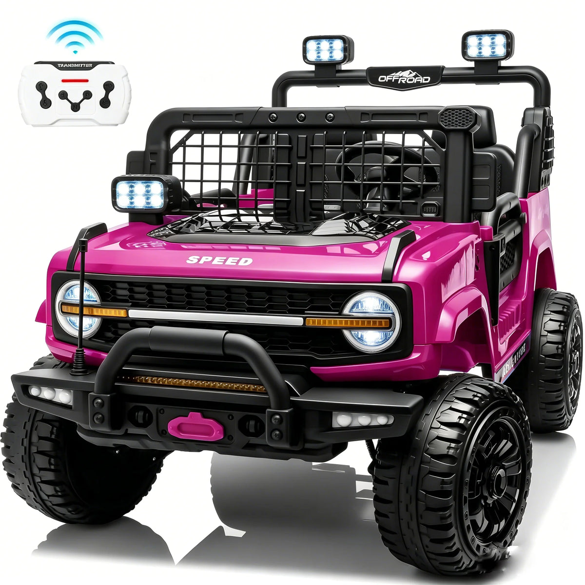24V 2 Seater Kids Ride On Truck Off-Road Electric Vehicle with Parent Remote Control, 2-5MPH Ride On Car with Bluetooth Music LED Lights Shock Absorbers, Max Load 110Lbs Kids Toy Gift for Girls Boys