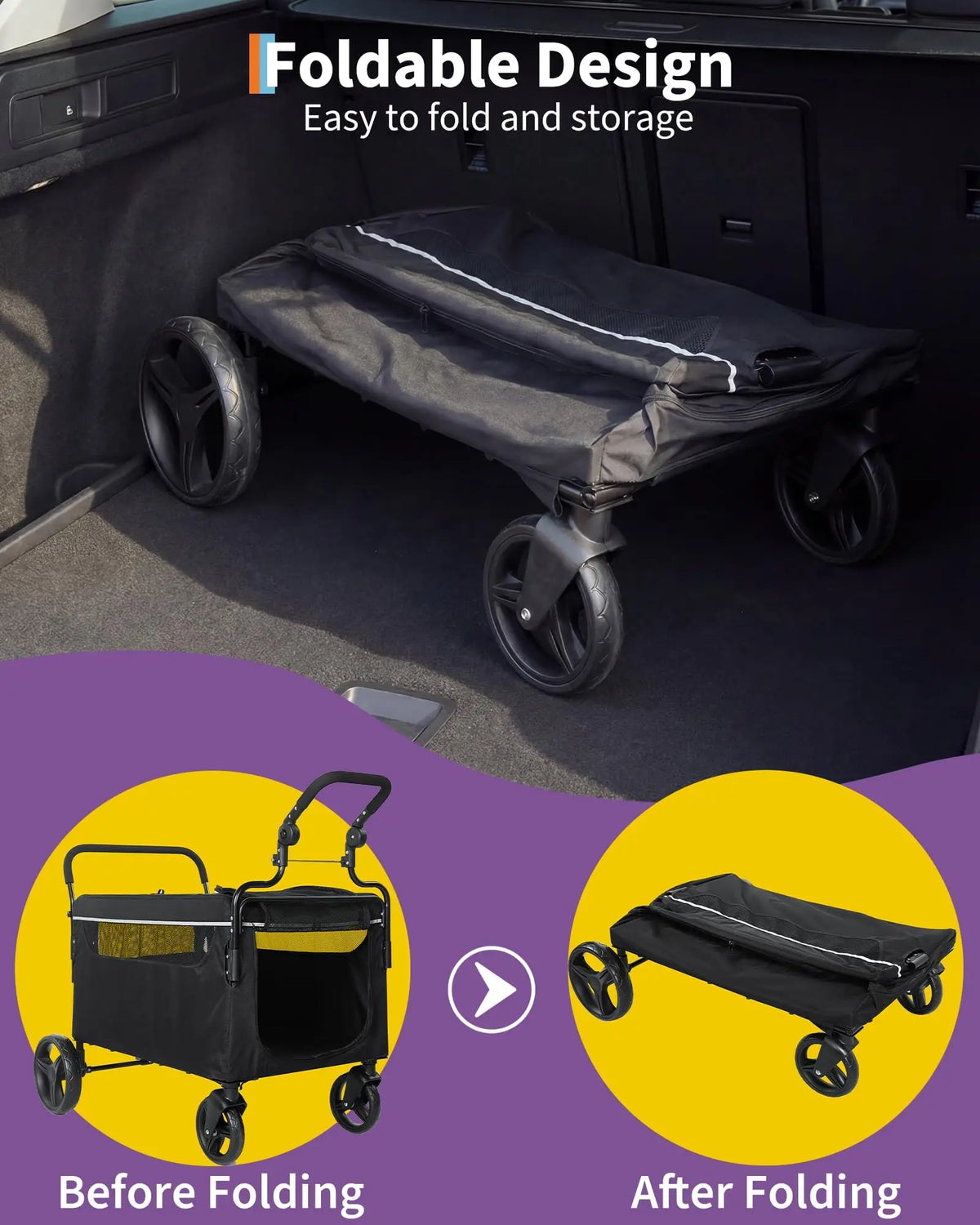 Collapsible Dog Stroller Wagon With Ramp And All Terrain Wheels