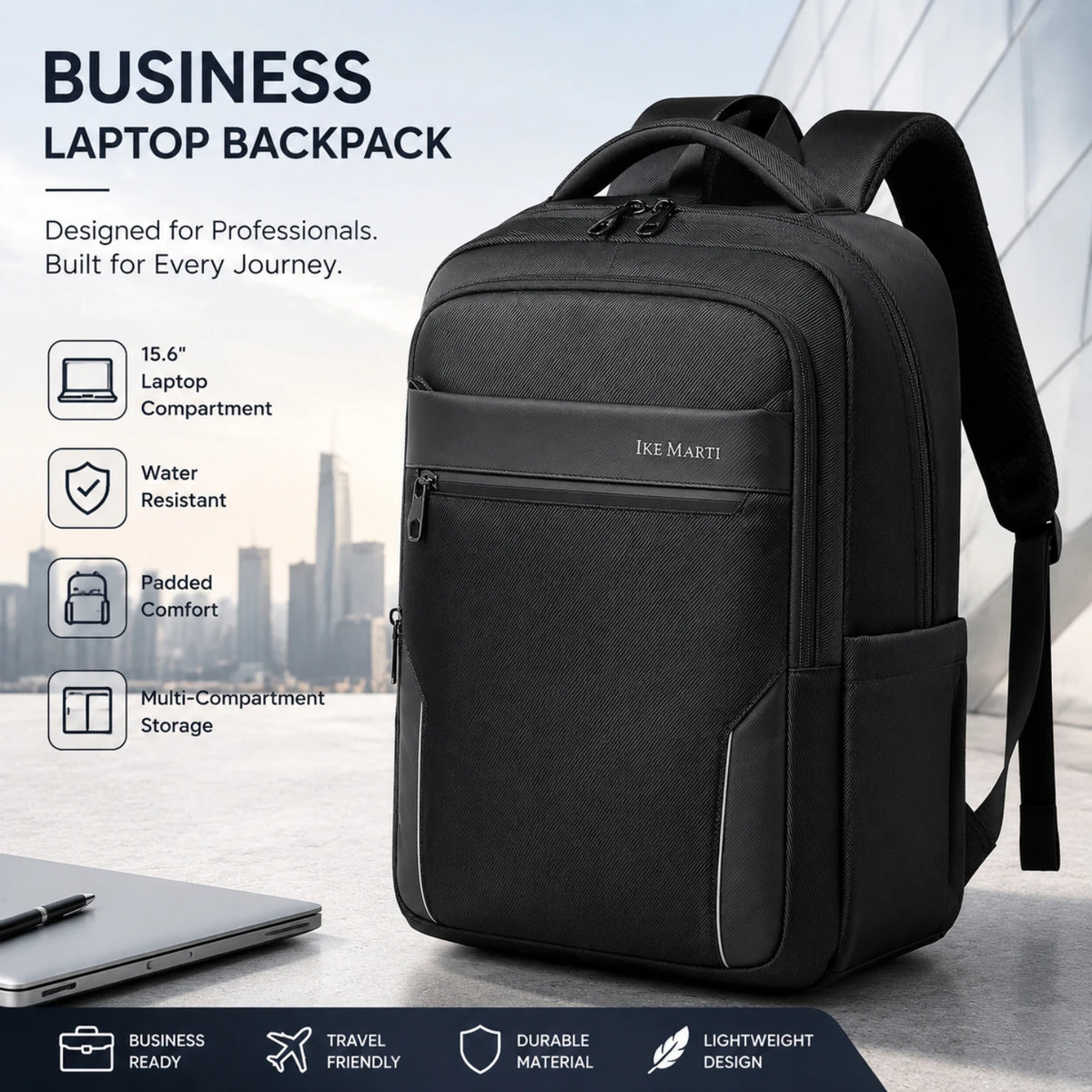 Durable Nylon Business Backpack With Ergonomic Straps And Laptop Compartment