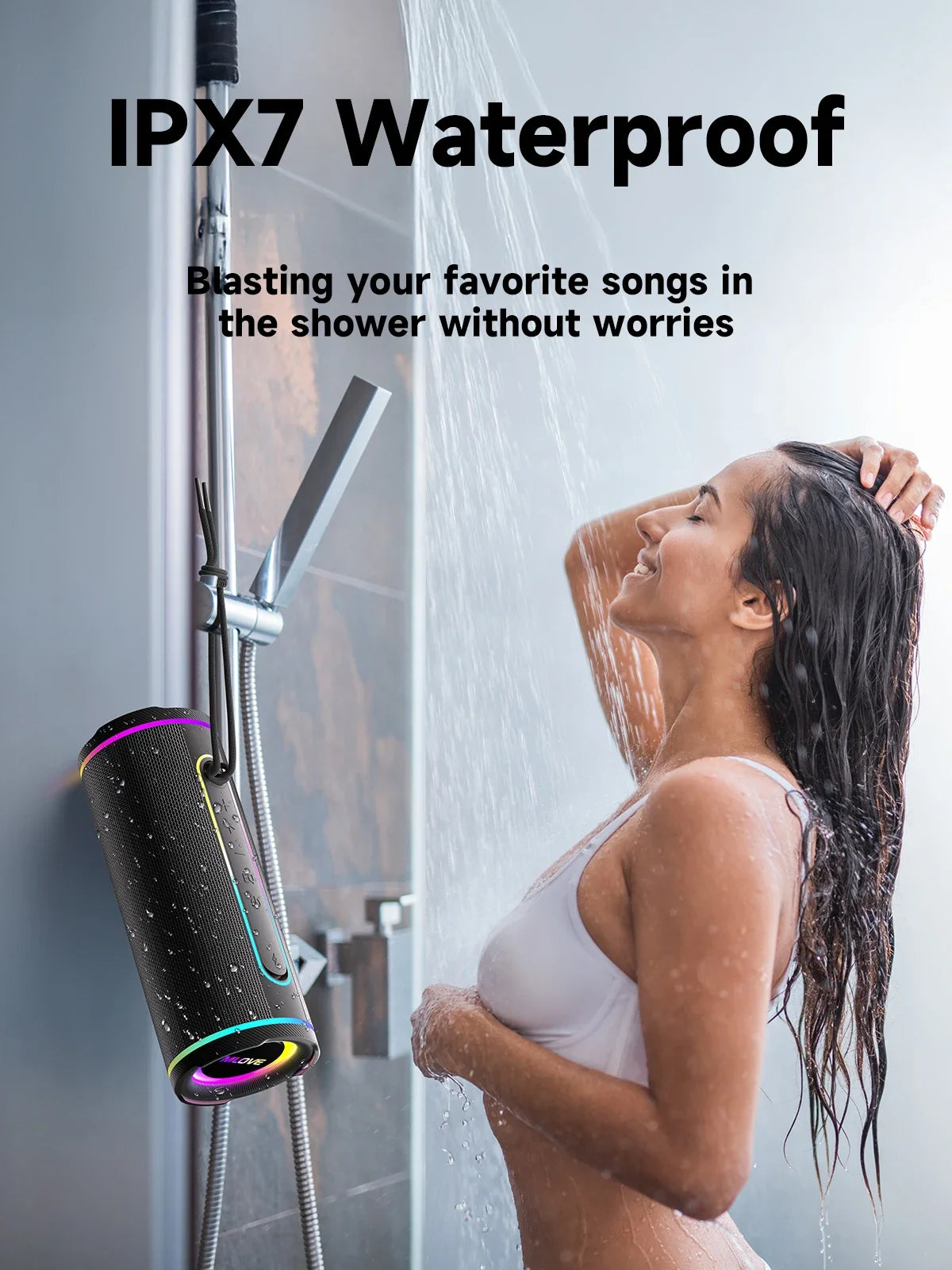 MLOVE E80 Portable Bluetooth Speaker IPX7 Waterproof RGB Lighting