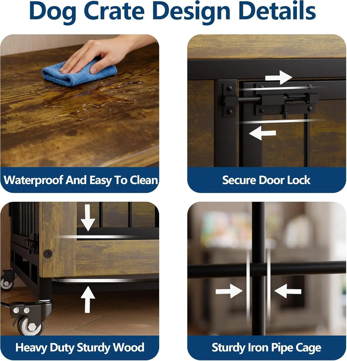 Anixol Wooden Dog Crate Side Table and Removable Tray