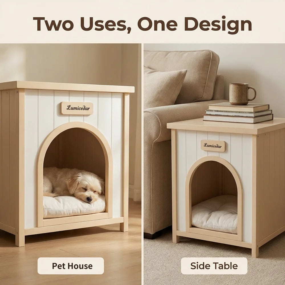 Modern Indoor Solid Cedar Wooden Dog House with Removable Cushion