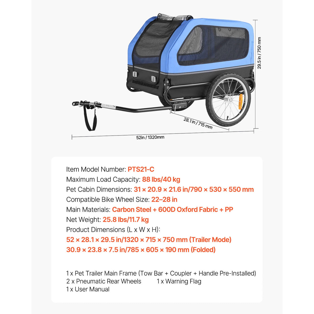 Universal Dog Bike Trailer With Quick Release Coupler And Flag