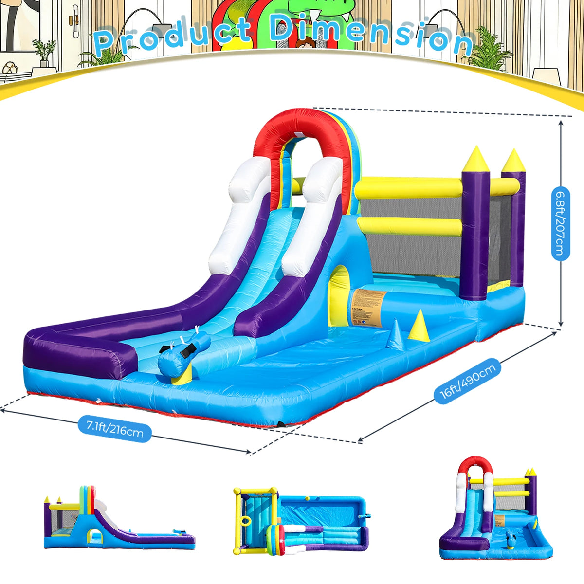 23FT Inflatable Water Slide with Splash Pool, Outdoor Water Park Slide, Heavy Duty Bounce House with Climbing Wall & Water Spray for Summer Party Family Fun
