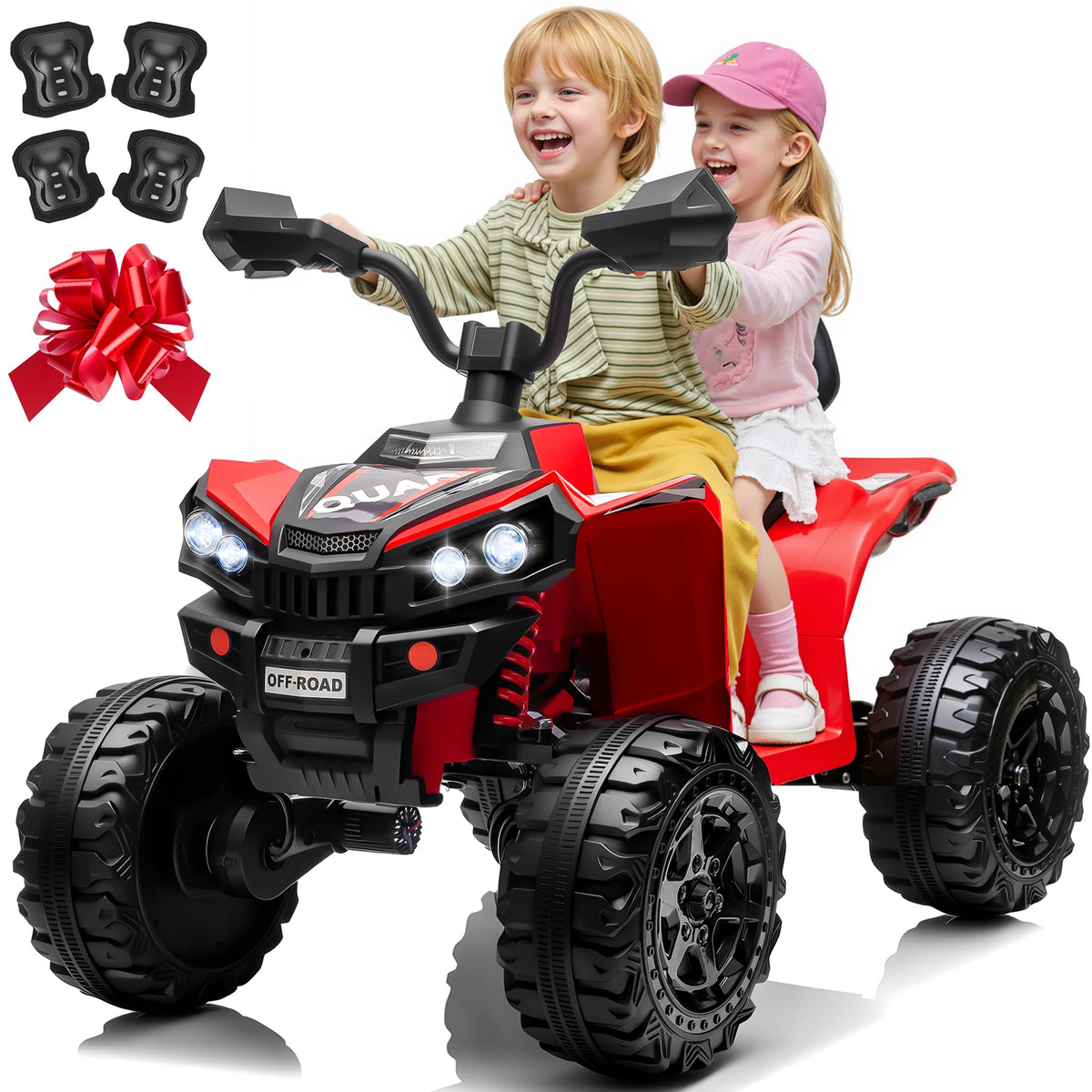24V 4*200W Kids Ride On ATV Quad, 2 Seater Electric Off-Road Vehicle with Bluetooth, LED Lights, 3 Speeds, for Boys Girls