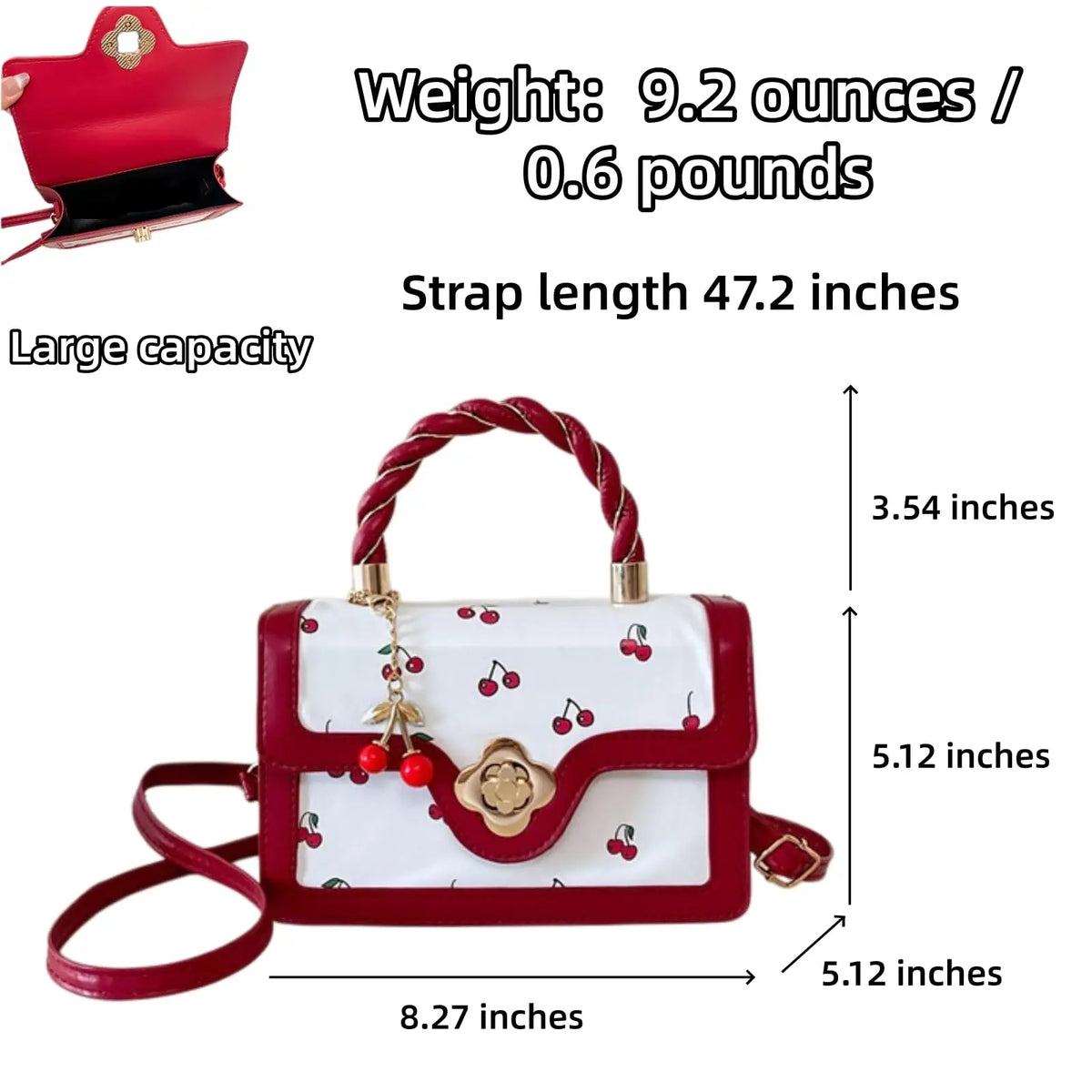 Women Cherry Print Crossbody Bag With Twist Handle Lock