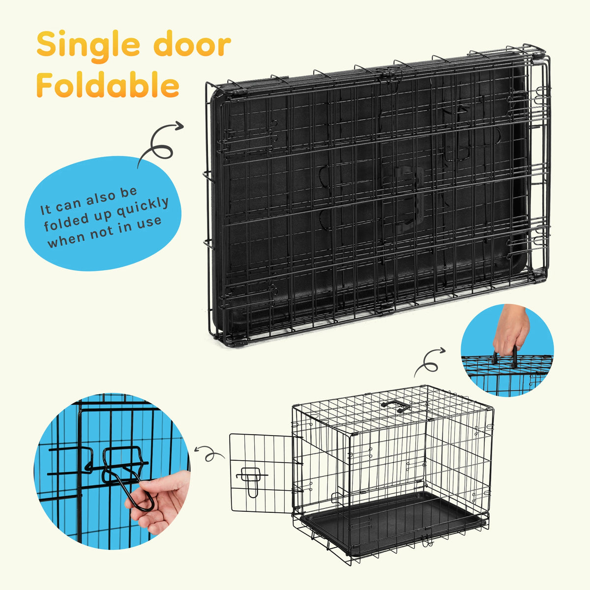 JHK Folding Metal Wire Dog Kennel With Plastic Pan