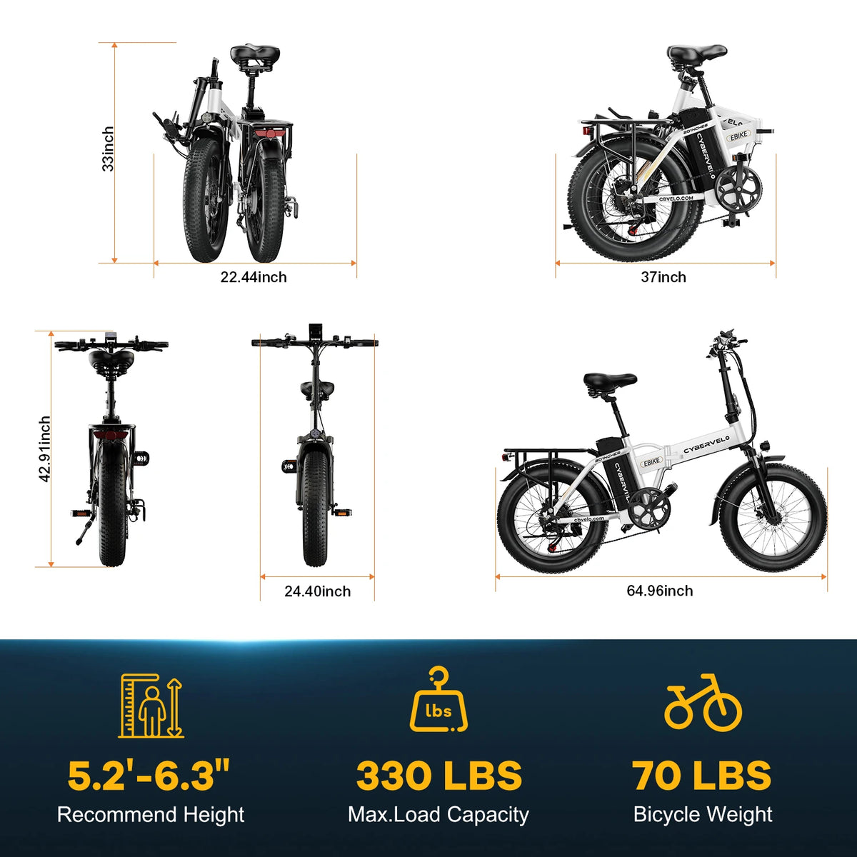 Cybervelo 1000W Foldable Fat Tire Electric Bike Mars700