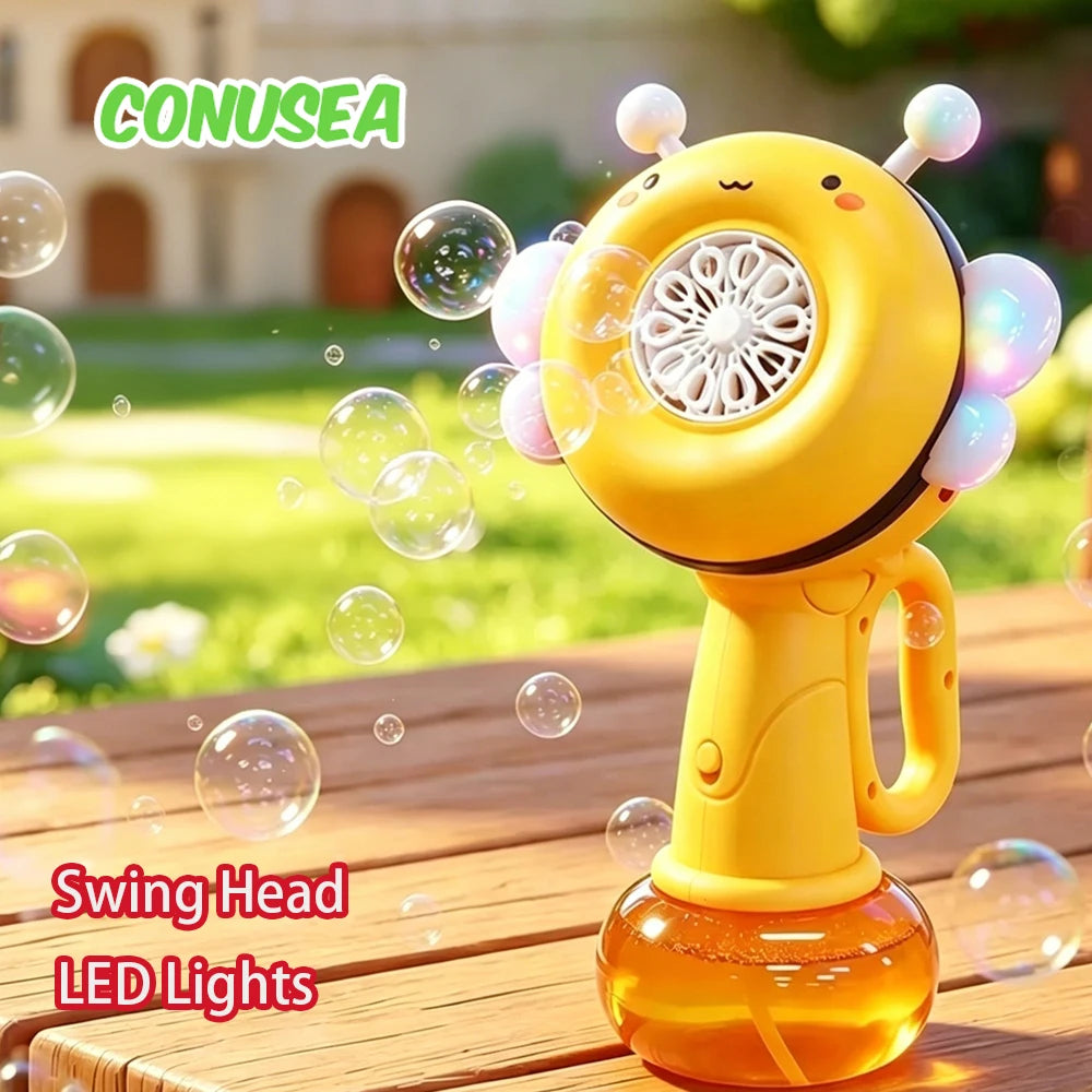 Electric Bubble Gun Blower Cartoon Bee Machine Automatic Soap Bubbles Blowing Handheld One Key Bubble Maker Toy for Kids Gifts
