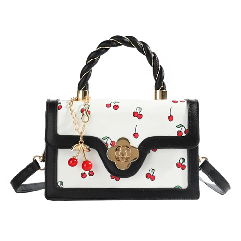 Women Cherry Print Crossbody Bag With Twist Handle Lock