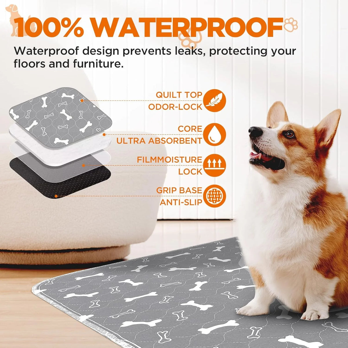 Washable Reusable Dog Pee Pads Absorbent Leak Proof Design