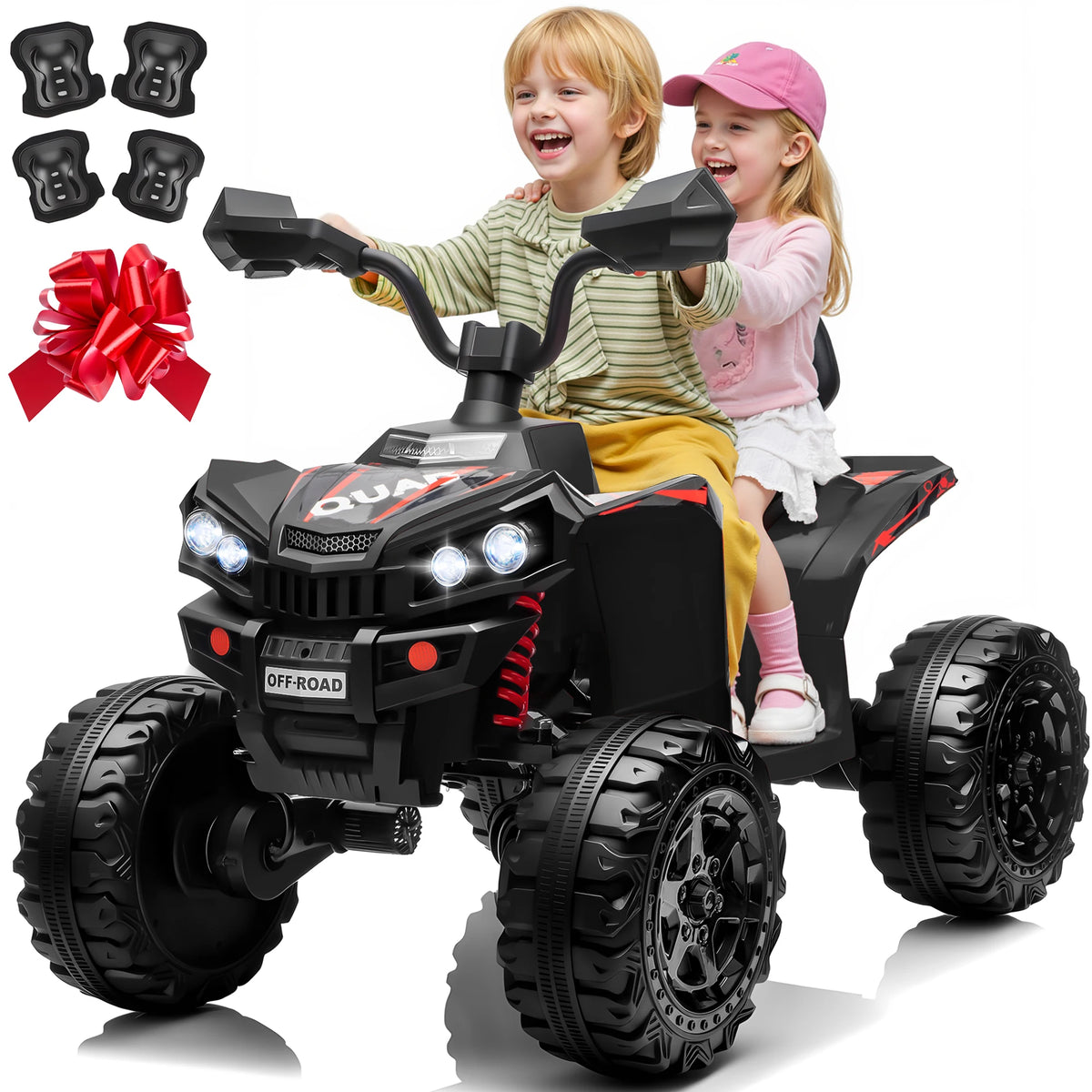 24V 4*200W Kids Ride On ATV Quad, 2 Seater Electric Off-Road Vehicle with Bluetooth, LED Lights, 3 Speeds, for Boys Girls