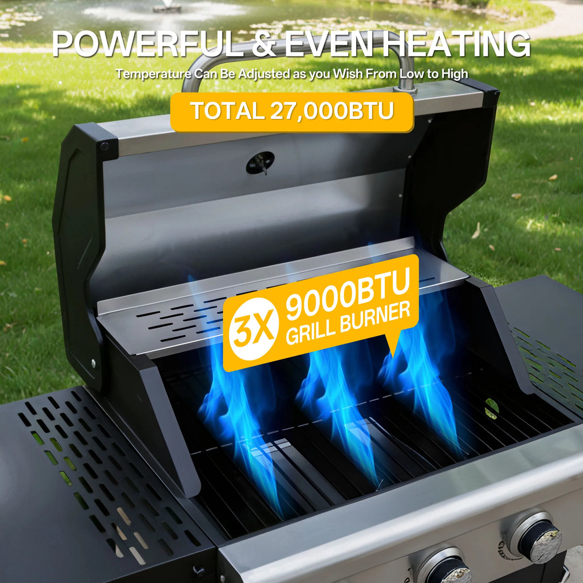 Stainless Steel Propane Grill 3 Burner Outdoor Gas Barbecue Grill with Cover for BBQ