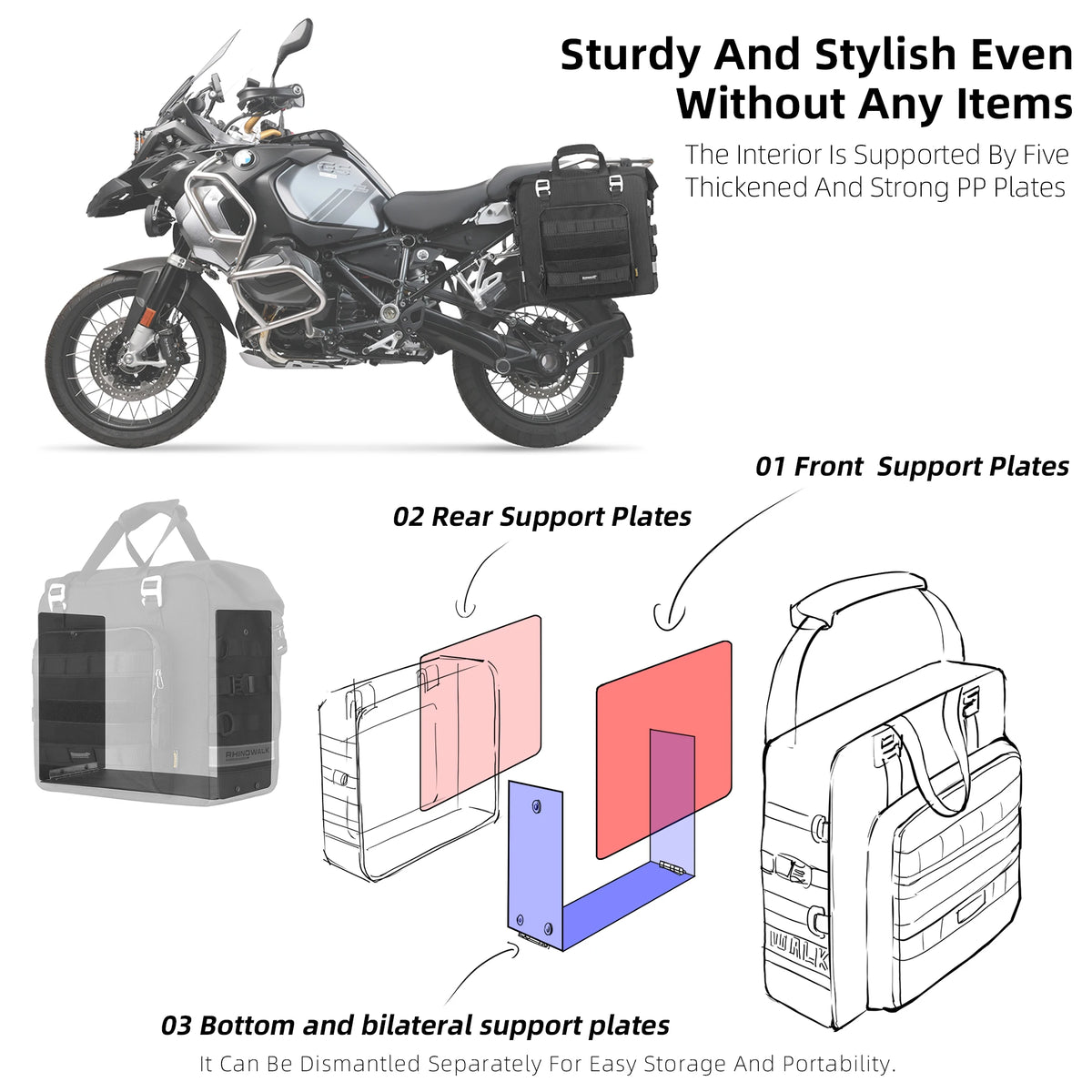 Rhinowalk Waterproof Motorcycle Saddle Bag Expandable Side Pannier Storage