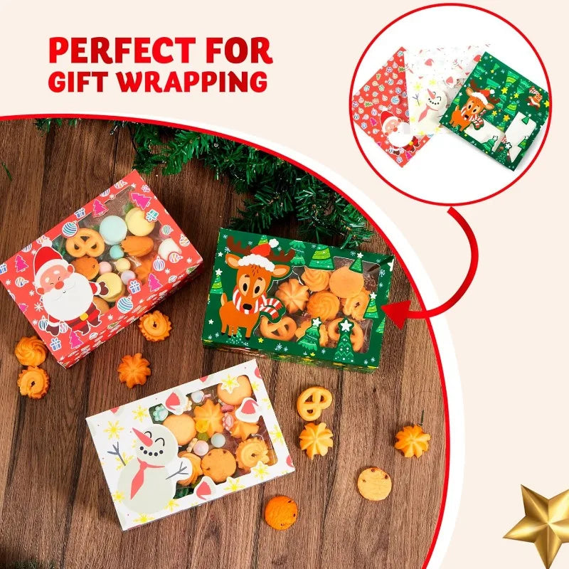 Joyfy Christmas Foil Treat Boxes With Window For Cookies and Pastries