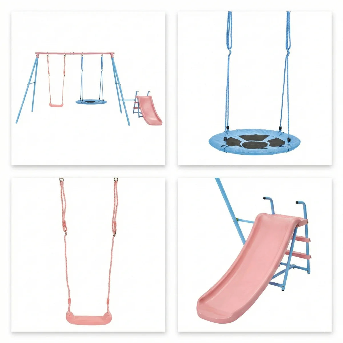 Kids Outdoor Double Swing Set With Slide For Playgrounds