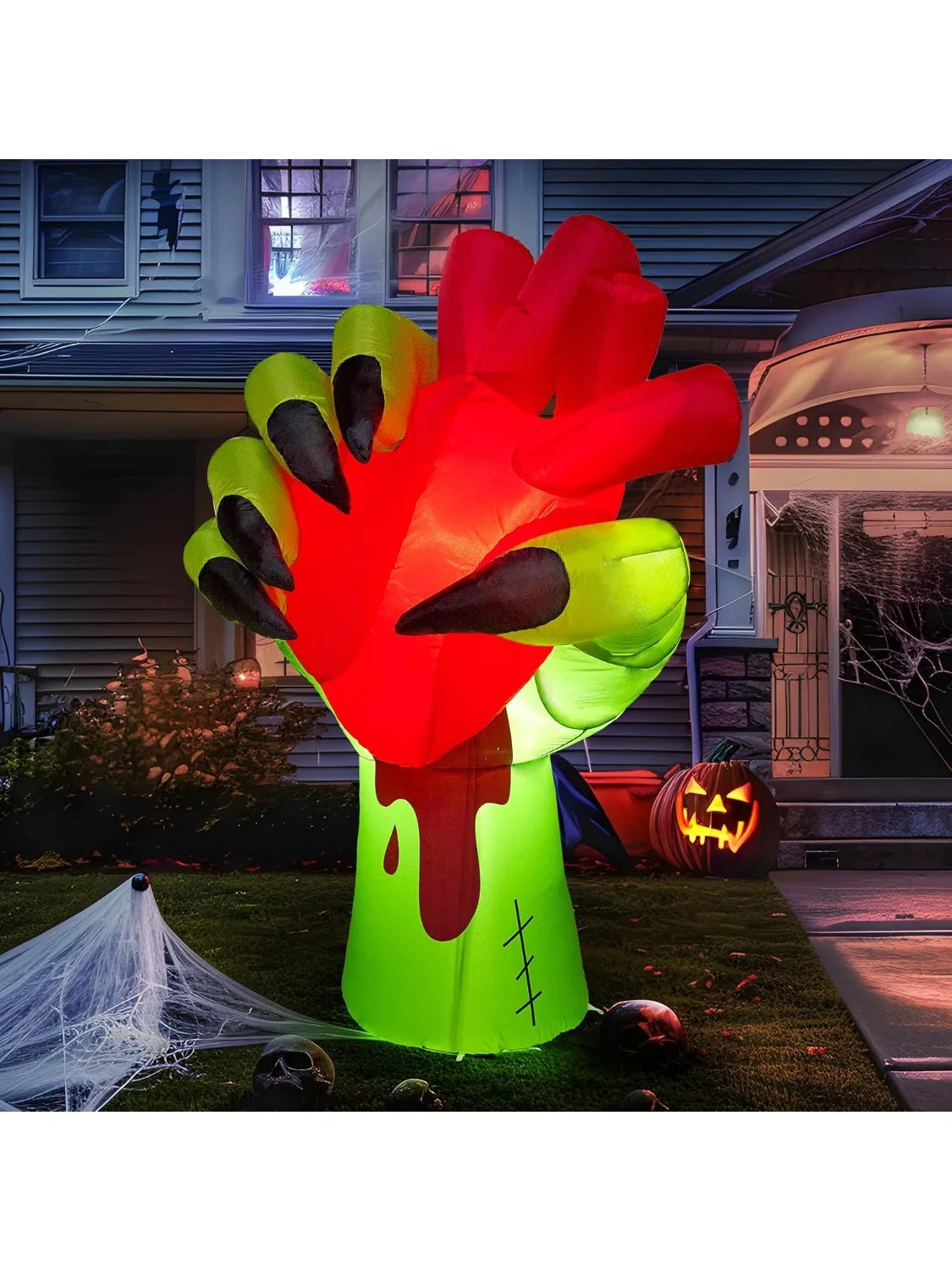 5 Ft Halloween Inflatables Zombie Hand Outdoor Decorations Blow Up Decors with Build-in LEDs and Pumping Heart Halloween Inflatables Zombie Hand Party Decoration for Yard Garden Lawn