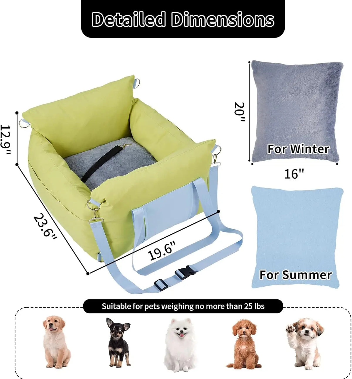 HiMiss Waterproof Dog Car Seat Booster With Integrated Safety Tether