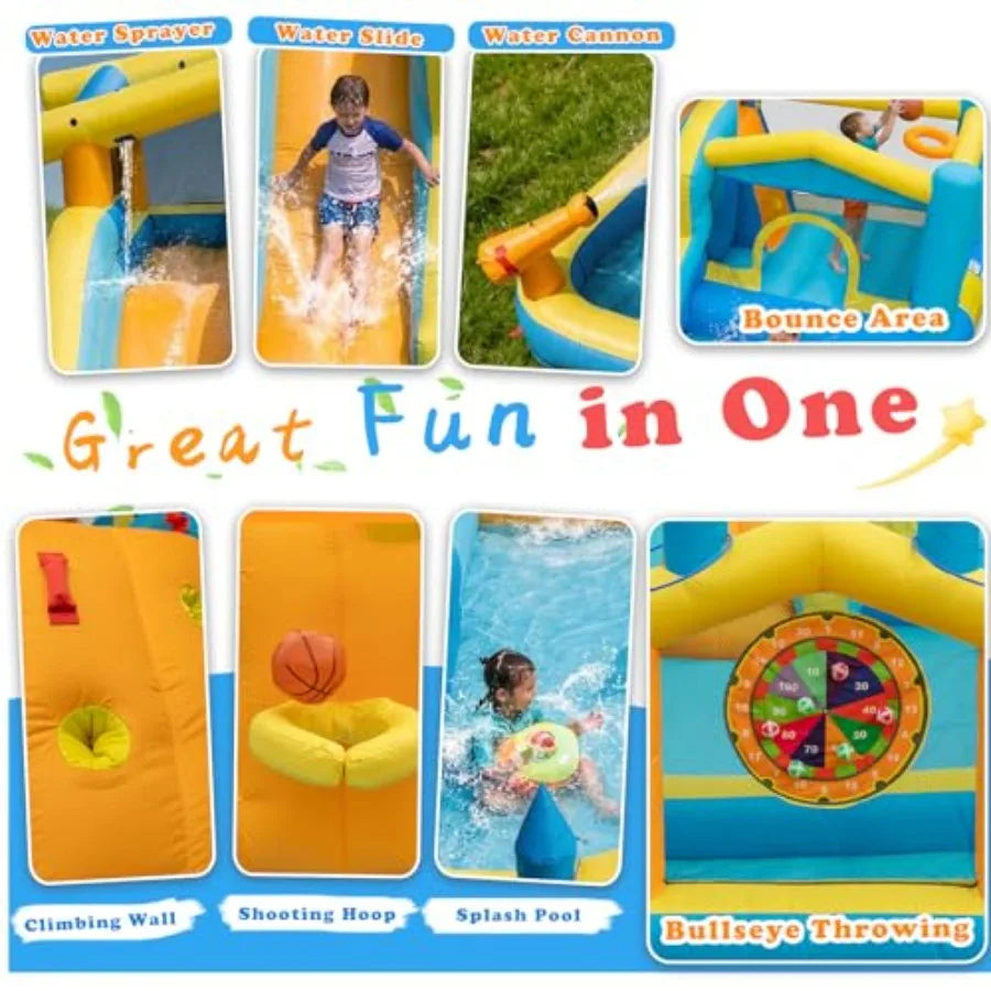 OLOEY Inflatable Water Slide With Climbing Wall And Splash Pools