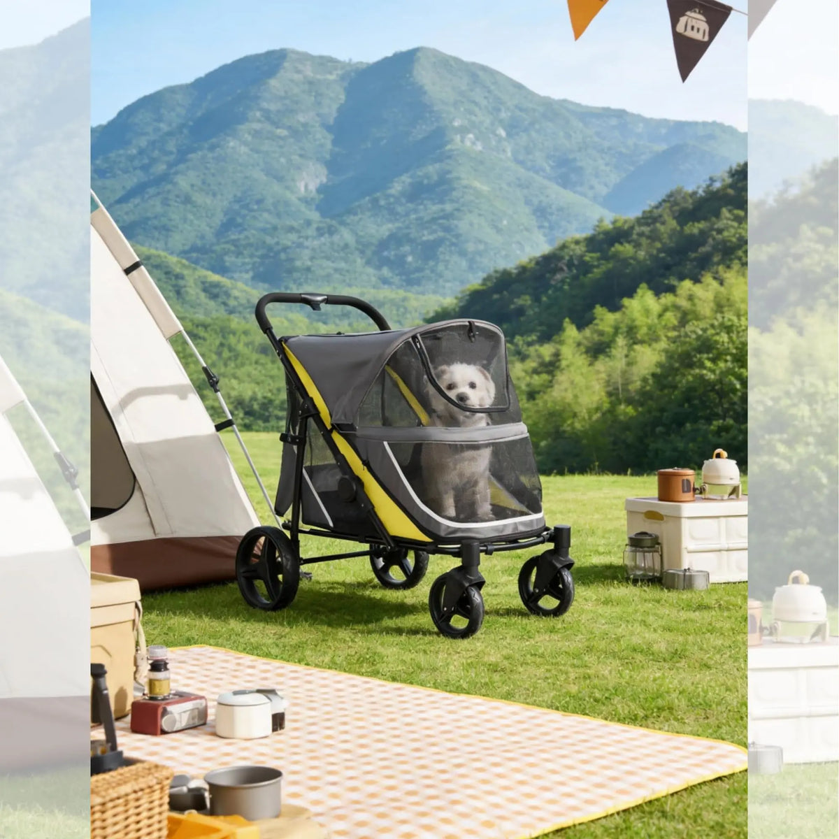 Collapsible Dual Entry Dog Stroller For Large And Medium Pets