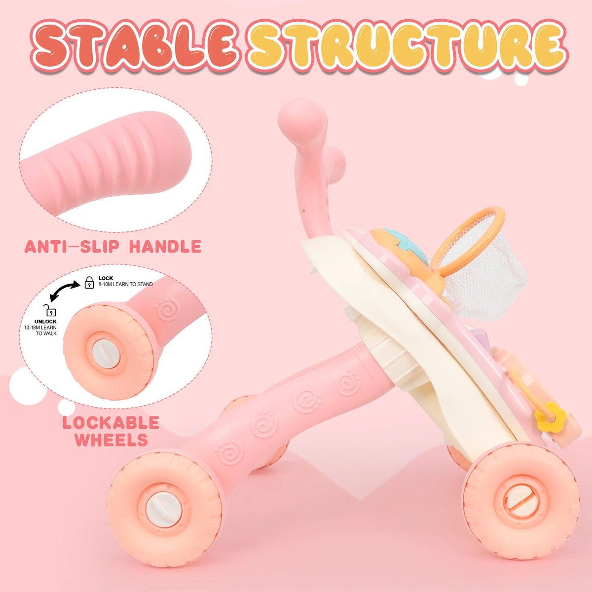 3-In-1 Multifunctional Scientific Early Learning Walking Cart, an Interactive Push Toy Designed to Assist Toddlers in Walking, Featuring Gentle Music, Adjustable Speed, Non-Slip Wheels, And an Educational Activity Center