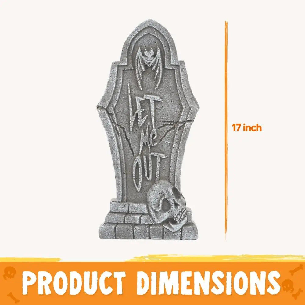 17" Halloween Graveyard Foam Headstones Halloween Decorations Outdoor Tombstones 5 Pack Decor with 12 Metal Stakes for Prop Cemetery Yard Lawn Decorations, Party Supplies
