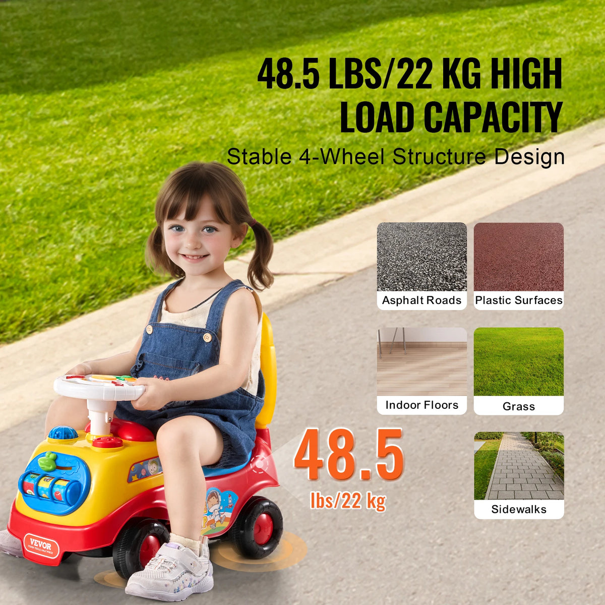 SucceBuy Toddler Ride On Push Car Sit to Stand Kids Ride On Toy Car W/ Music Steering Wheel Seat Storage for Toddlers Ages 1-3