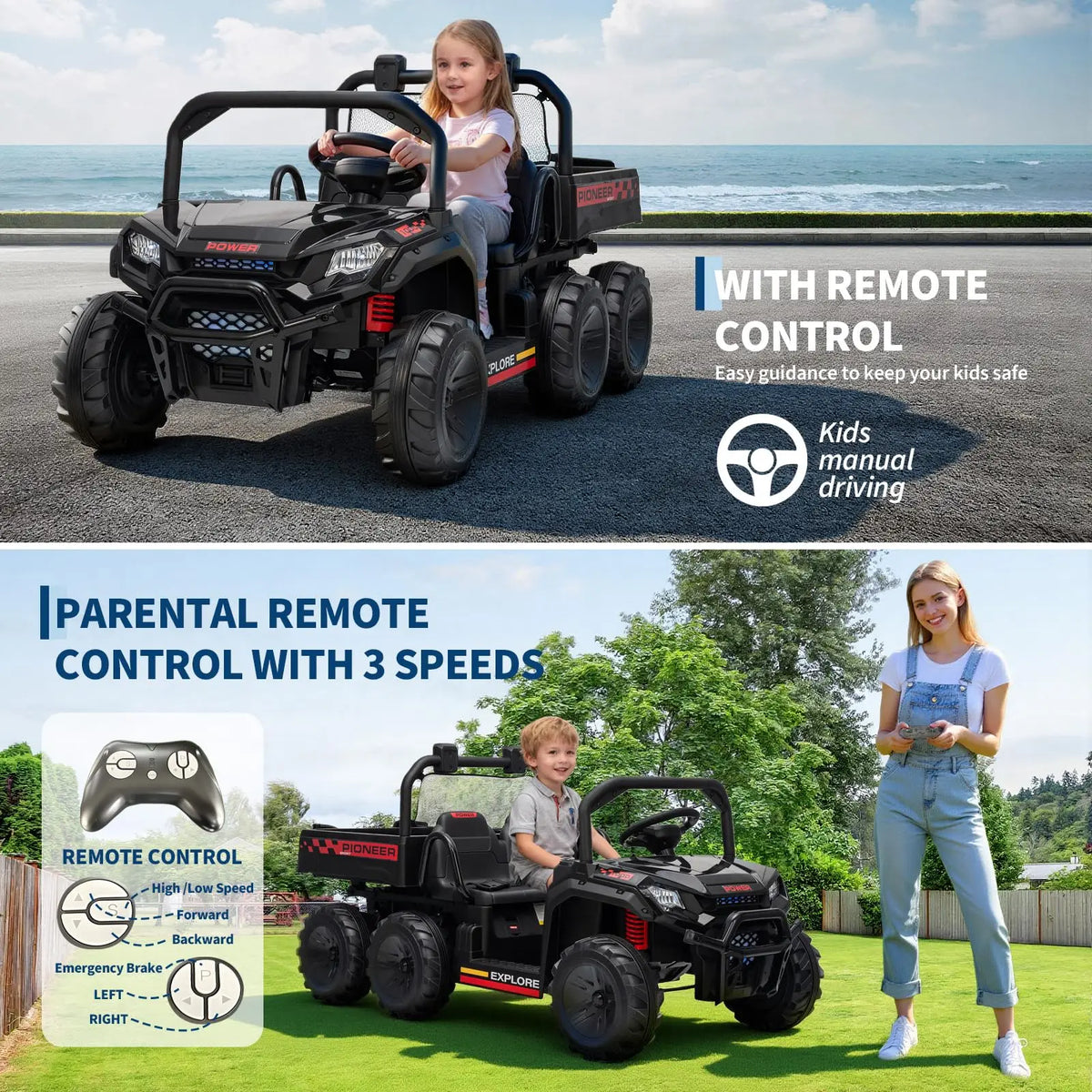 HiMISS 4WD Ride On Dump Truck With Parental Remote Control