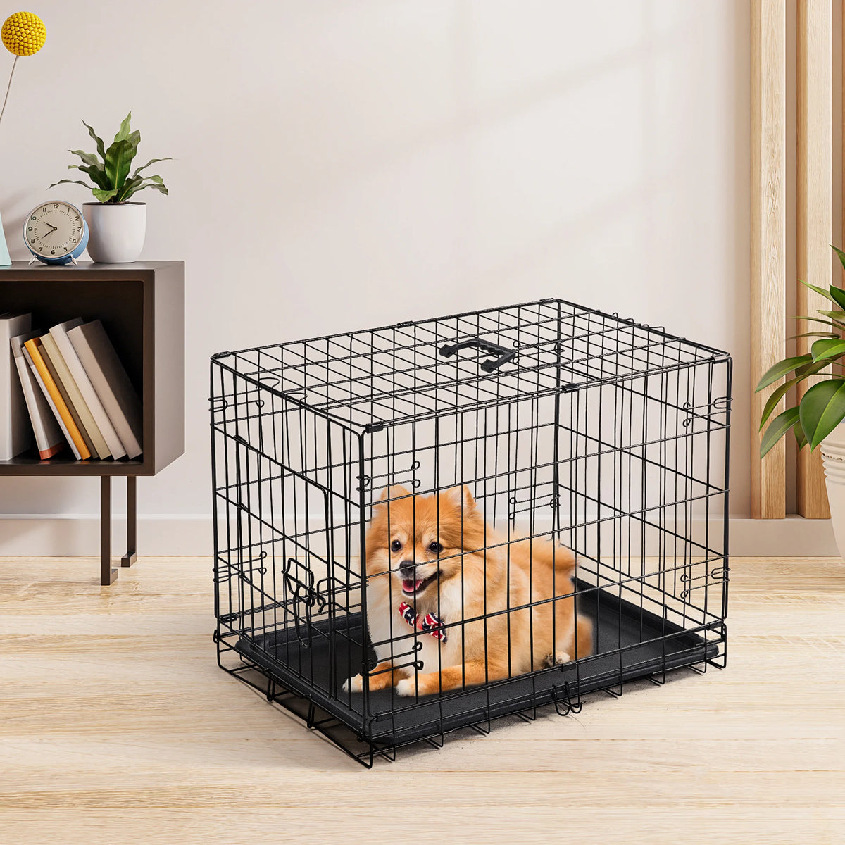 JHK Folding Metal Wire Dog Kennel With Plastic Pan