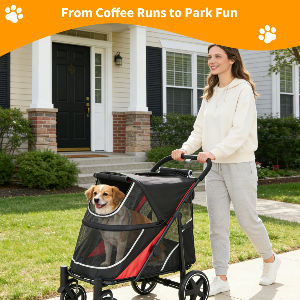 Foldable Dog Stroller With Adjustable Canopy And Ventilated Design