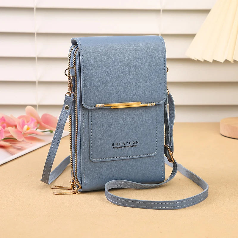 Touch Screen Cell Phone Crossbody Purse With Soft Leather Finish