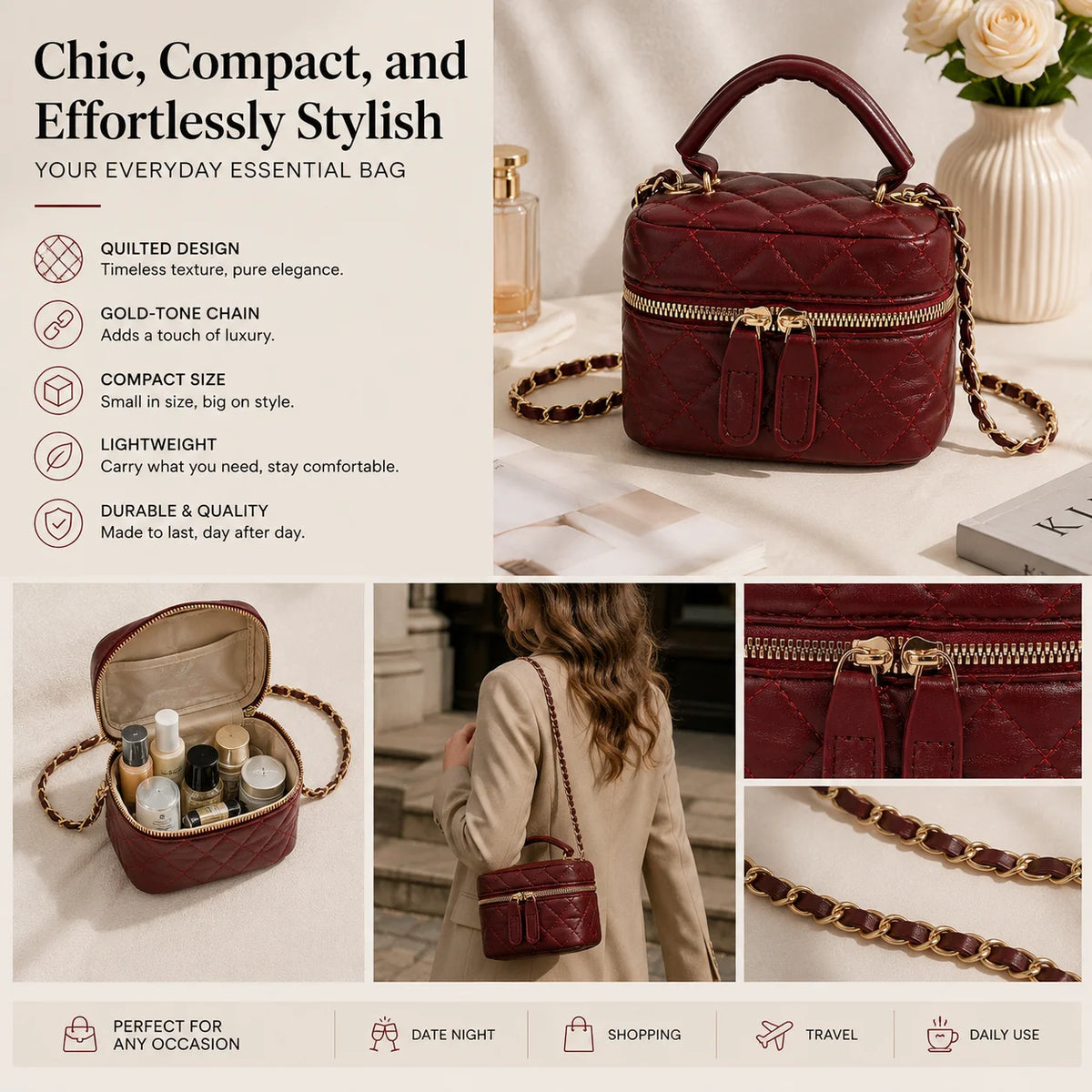 Women Structured Top Handle Handbag With Adjustable Strap